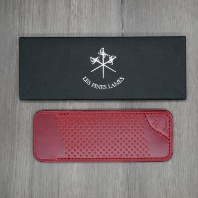 Les Fines Lames Le Petit Leather Premium Cigar Pocket Knife Cutter Case - Racing Cherry Red