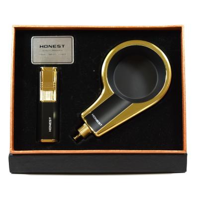 Honest Cigar Lighter and Ashtray Set - Black and Gold  (HON116)