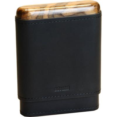 Adorini Leather Adaptable Black Wooden Top & Bottom Cigar Case - 3/5 Cigar Capacity