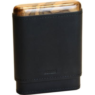 Adorini Leather Adaptable Black Wooden Top & Bottom Cigar Case - 3-5 Cigar Capacity (AD028)