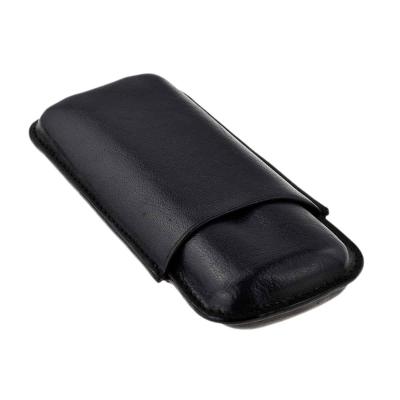 Leather 2 Finger 54 Ring Gauge Cigar Case - Black