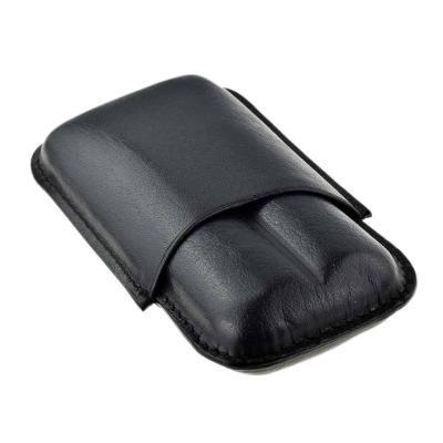 Leather 2 Finger 60 Ring Gauge Cigar Case - Black