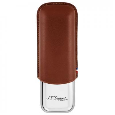 ST Dupont Leather Double Cigar Case Metal Base - Brown