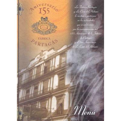 Partagas 155th Anniversary Dinner Menu at the Hotel Nacionales