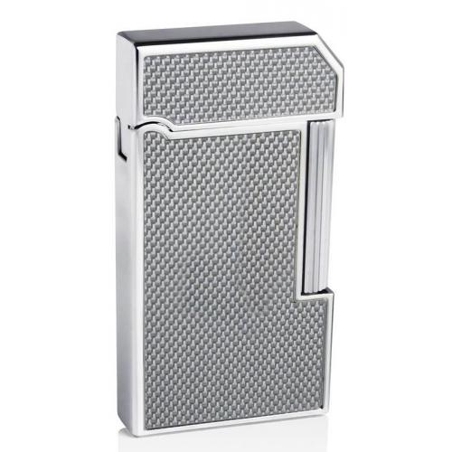 Caseti Full Cap Soft Flame Flint Lighter - Chrome Plated & Silver Carbon Fibre (End of Line)