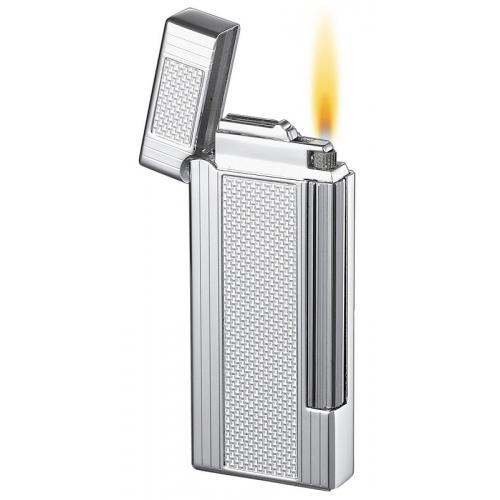 Caseti Soft Flame Flint Lighter - Chrome Plated & Silver Carbon Fibre