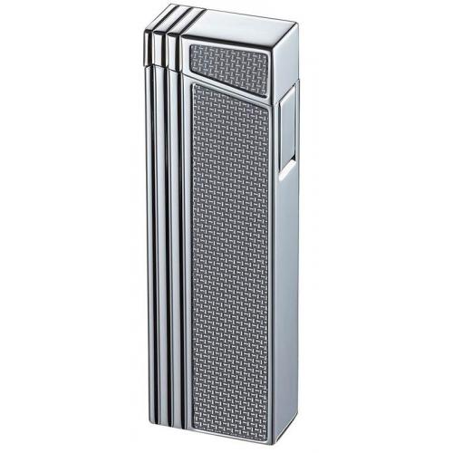 Caseti Push Button Jet Flame Lighter - Chrome Plated & Engine Turn Silver Carbon (End of Line)