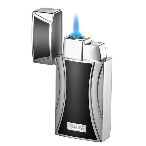 Caseti Flower Pattern Jet Flame Lighter - Chrome Plated & Black Lacquer (End of Line)