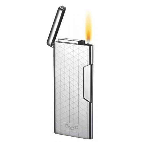 Caseti Push Button Soft Flame Lighter - Chrome Plated & Engine Turn (End of Line)
