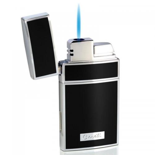 Caseti Full Cap Jet Flame Lighter - Chrome Plated & Black Lacquer (End of Line)