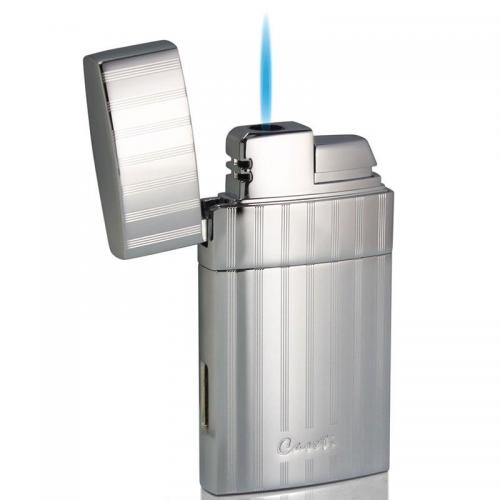 Caseti Full Cap Jet Flame Lighter - Chrome Plated & Engine Turn (End of Line)