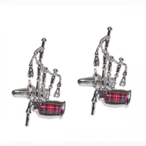 Royal Stewart Tartan Scottish Bagpipes Cufflinks