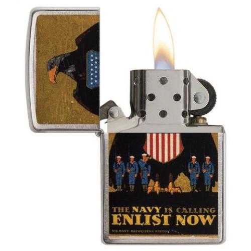 Zippo - Brushed Chrome - US Navy Enlist Now - Windproof Lighter