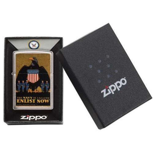 Zippo - Brushed Chrome - US Navy Enlist Now - Windproof Lighter