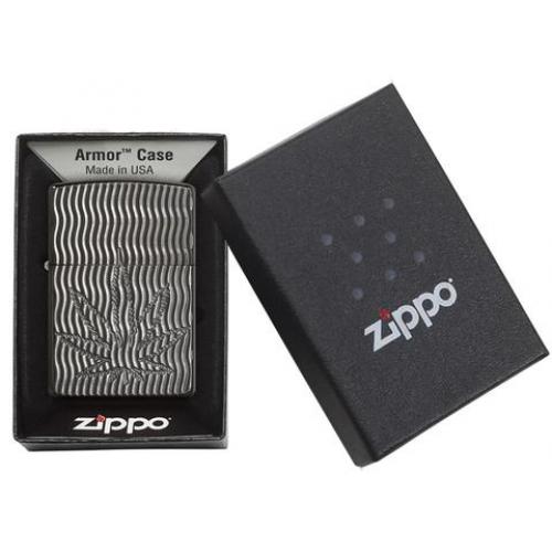 Zippo - High Polish Black Ice Armor Marijuana Leaf - Windproof Lighter