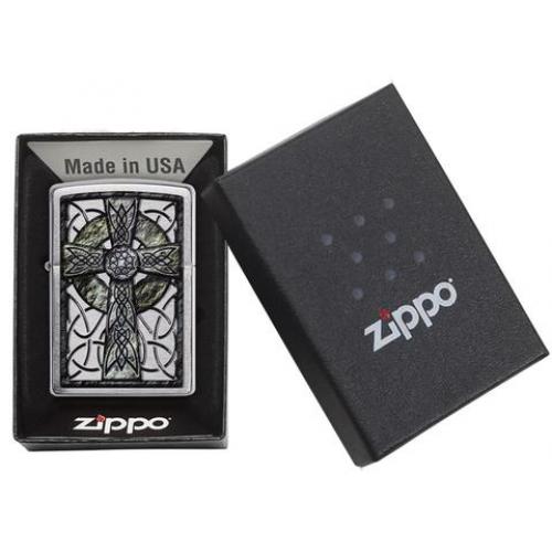 Zippo - Brushed Chrome Celtic Cross Design - Windproof Lighter