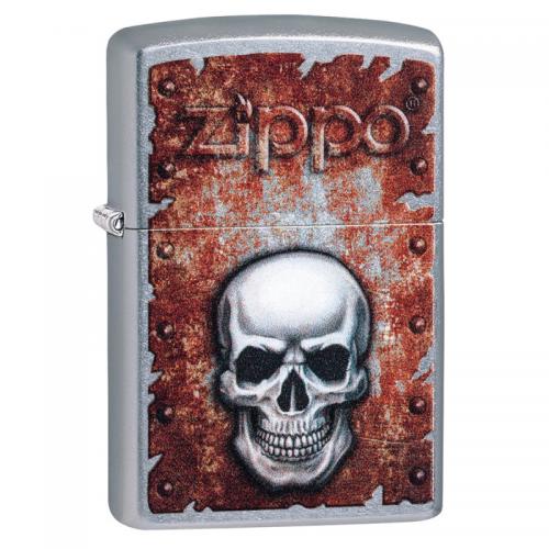 Zippo - Street Chrome Rusted Skull Design - Windproof Lighter