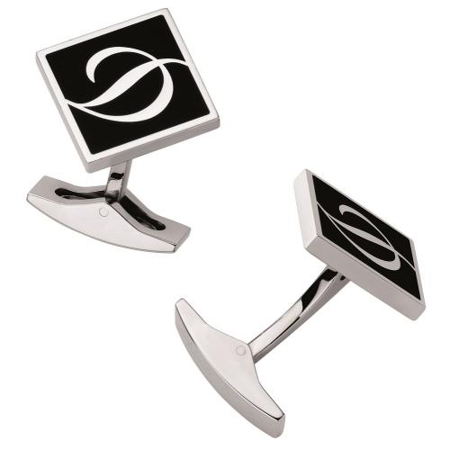 ST Dupont Signature D Black Lacquer Palladium Finish Cufflinks