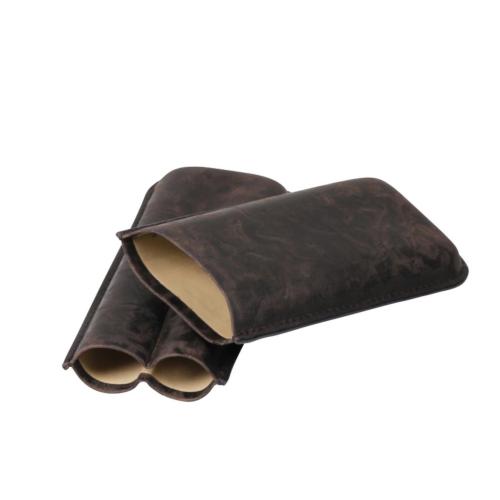 Leather Black & Brown Cigar Case - 2 Cigar Capacity