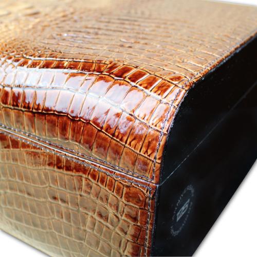 Gentili Pelle Humidor - Brown Leather Crocodile and Ebony - 50 Cigars Capacity