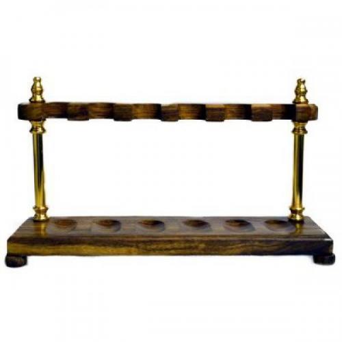 Wood with Brass Pillars Pipe Rack - Holds 6 Pipes