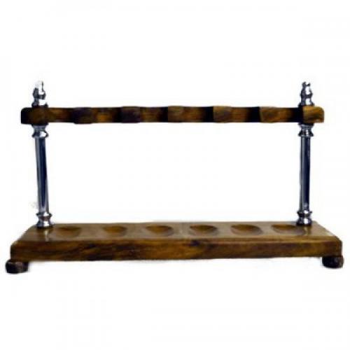 Wood with Chrome Pillars Pipe Rack - Holds 6 Pipes
