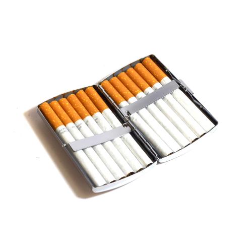 Chrome Oval & Stripes Cigarette Case - Fits Up To 12 Kingsize Cigarettes