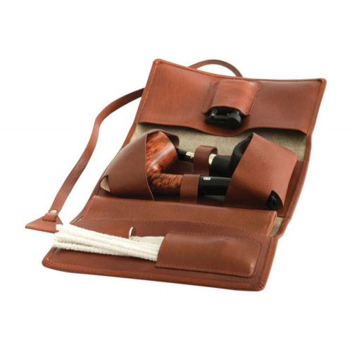 Chacom Roll Up Pouch for 2 Pipes With Pouch - Leather and Canvas