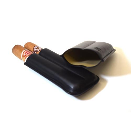 Chacom CIG-R Black Leather 2 Finger Cigar Case - Fits 2 Cigars Up To 64 Ring Gauge