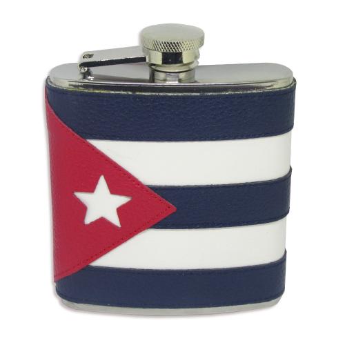 Christmas Gift - Cuban Flag Deluxe Leather 6oz Hip Flask