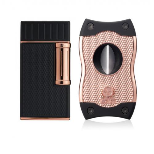 Colibri Julius Lighter & SV Cutter Set - Black & Rose