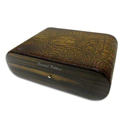 Gentili Ebony Makassar Brown Crocodile Cigar Humidor 20 cigars capacity