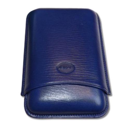 Jemar Leather Cigar Case - Large Gauge - Three Cigars - Blue (End of Line)