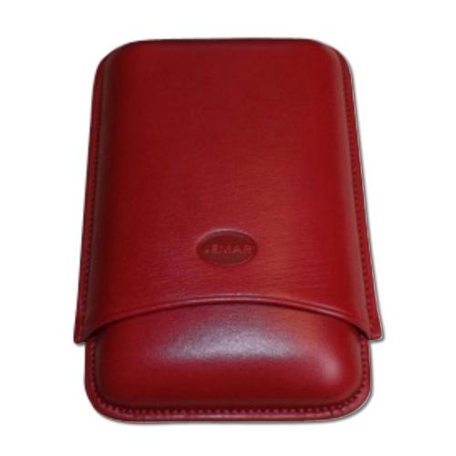 Jemar Leather Cigar Case - Large Gauge - Three Cigars - Red