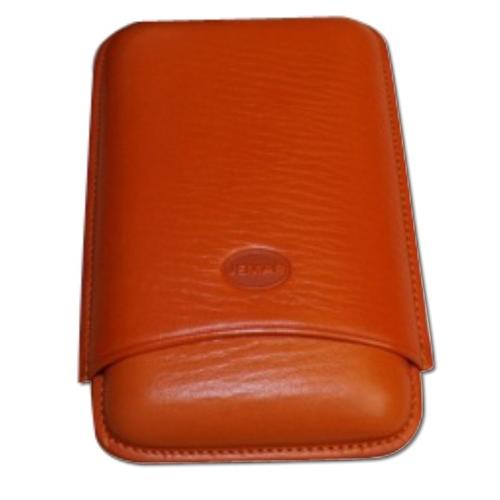 Jemar Leather Cigar Case - Large Gauge - Three Cigars - Orange (End of Line)