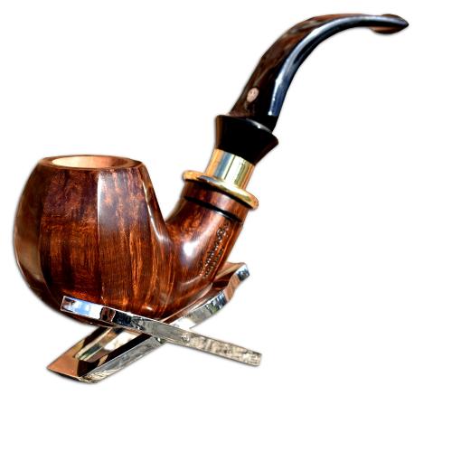 Mastro de Paja Smooth Curved Gold Banded Panelled Italian Pipe with filter (0002