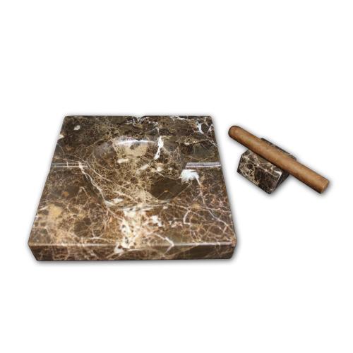 Ashtray and Cigar Stand Set - Natural stone  - Marron Imperial Marble