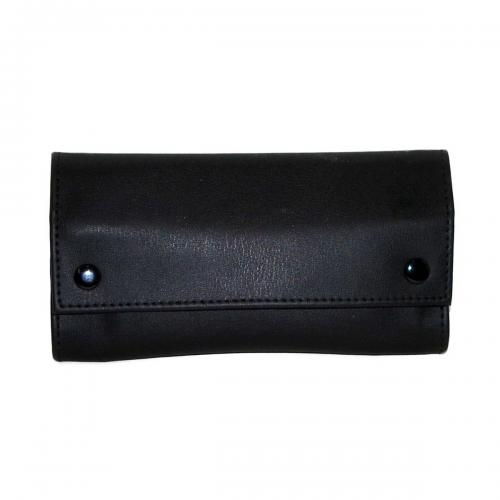 Dr Plumb Black Leather Tobacco Roll Up Sifter Pouch with Stud Fastener Closure
