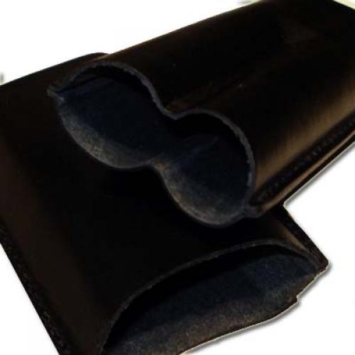 GBD Plain Leather Cigar Case - Two Corona - BLACK