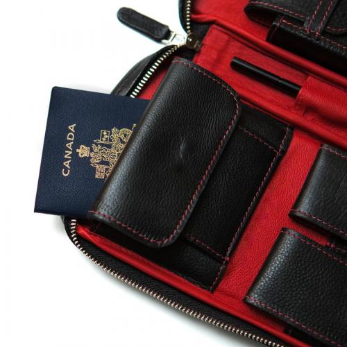 Peter James Cigar Aficionado Handmade Leather Travel Case - Red & Black