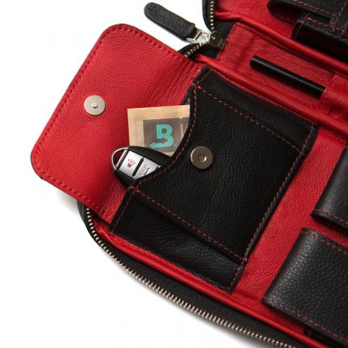 Peter James Cigar Aficionado Handmade Leather Travel Case - Red & Black