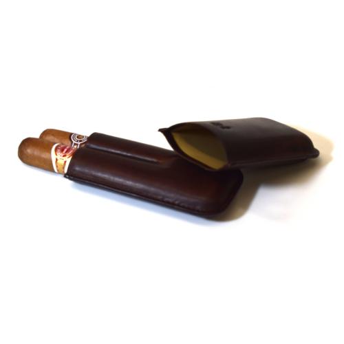 Chacom CIG-R Retro Brown Leather 2 Finger Cigar Case - Fits 2 Cigars