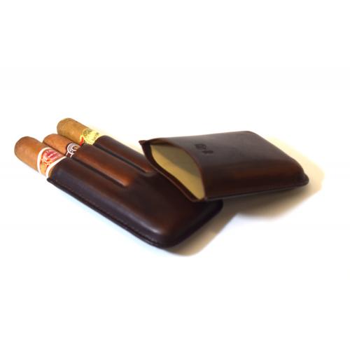 Chacom CIG-R Retro Brown Leather 3 Finger Cigar Case - Fits 3 Cigars