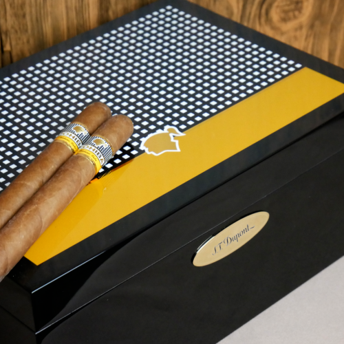 ST Dupont - Okoume Wood Black & Yellow Lacquer - 50 Cigars Humidor - Cohiba Limited Edition