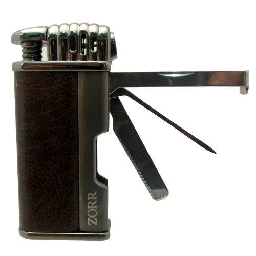 Zorr Pipe Lighter with Pipe Tool Brown Leather and Gunmetal