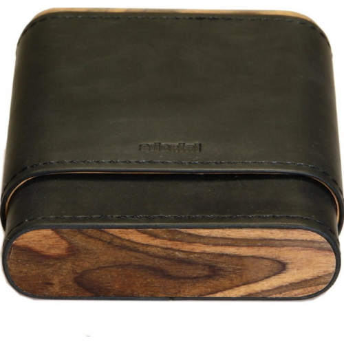 Adorini Leather Adaptable Black Wooden Top & Bottom Cigar Case - 3-5 Cigar Capacity (AD028)