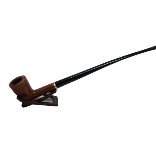 Alba Churchwarden Curved Smooth with Silver Band Briar Pipe