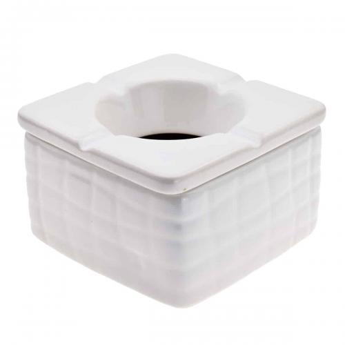 Ceramic 9cm Square Windproof Ashtray - White