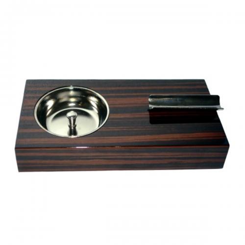 Ebony Wood Veneer Single Position Cigar Ashtray