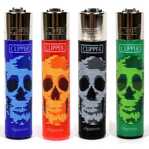 Clipper Blurry Skull Lighters - 4 Pack - Blue, Red, Black & Green